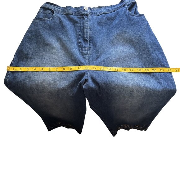 Quacker Factory Dark Wash Cropped Jeans With Sequins Detail At Hem - Picture 9 of 12